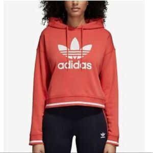 Adidas Originals Active Icons Cropped Hoodie, Trace Scarlet